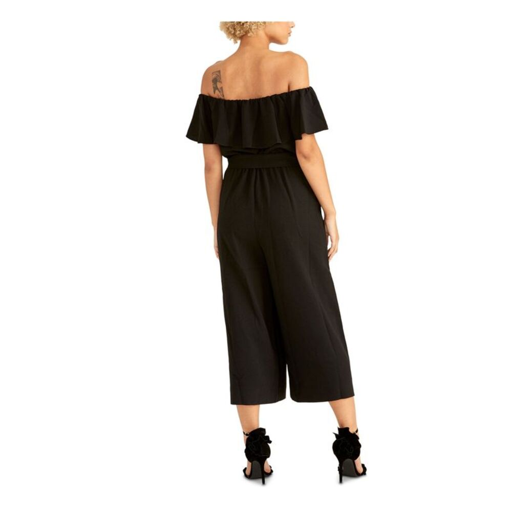 NWT RACHEL ROY Womens Black Short Sleeve Off Shoulder Wide Leg Jumpsuit Size: 6 - Picture 2 of 3